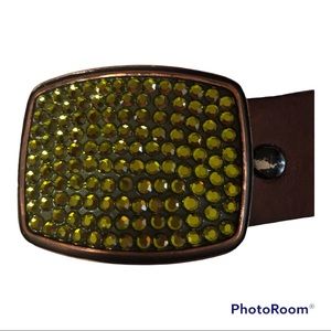 Brown Leather Belt with Sparkly Green Buckle